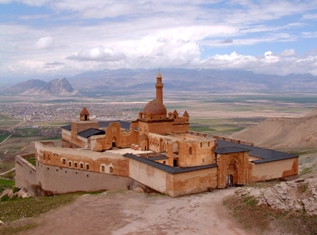 This photo of the Ishak Pasha Palace in Igdir, Turkey (on the plain below Mt Agri or Ararat) was taken by Kamil Kantarcioglu of Kdz Eregli, Turkey. The semi-ruined palace dates to the Ottoman period; construction began in 1685 and the harem section was completed in 1784.